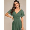 Elegantní společenské šaty zelené eukalyptové krátké v předu asymetrické midi v zadu – EG01923EU | Modion.cz