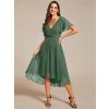 Šaty na svatbu zelené eukalyptové krátké v předu asymetrické midi v zadu – EG01923EU | Modion.cz