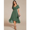 Společenské šaty zelené eukalyptové krátké v předu asymetrické midi v zadu – EG01923EU | Modion.cz