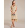 Společenské šaty krémové krátké v předu asymetrické midi v zadu – EG01923GD | Modion.cz