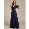 Šaty na svatbu tmavě modré dlouhé flitrové s rukávem – Ever Pretty EE02314NB