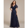 Plesové šaty tmavě modré flitrové s rukávem – Ever Pretty EE02314NB