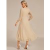 Šaty do tanečních béžové šifonové midi s asymetrickým střihem a dlouhým rukávem – Ever Pretty EG01926CH
