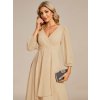 Šaty na svatbu béžové šifonové midi s asymetrickým střihem a dlouhým rukávem – Ever Pretty EG01926CH