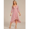 Večerní šaty starorůžové šifonové midi s asymetrickým střihem a dlouhým rukávem – Ever Pretty EG01926DR