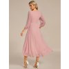 Šaty do tanečních starorůžové šifonové midi s asymetrickým střihem a dlouhým rukávem – Ever Pretty EG01926DR