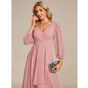 Šaty na svatbu starorůžové šifonové midi s asymetrickým střihem a dlouhým rukávem – Ever Pretty EG01926DR