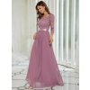 Společenské šaty starorůžové dlouhé šifonové s krajkovými rukávy – Ever Pretty EP07412OD
