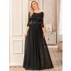 Společenské šaty černé dlouhé šifonové s krajkovými rukávy – Ever Pretty EP07412BK