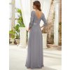 Večerní šaty světle šedé šifonové s krajkovými rukávy – Ever Pretty EP07412GY