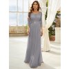 Plesové šaty světle šedé dlouhé šifonové s krajkou – Ever Pretty EP07412GY