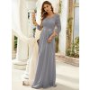 Společenské šaty světle šedé dlouhé šifonové s krajkovými rukávy – Ever Pretty EP07412GY