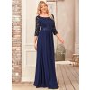 Společenské šaty tmavě modré dlouhé šifonové s krajkovými rukávy – Ever Pretty EP07412NB