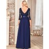 Večerní šaty tmavě modré šifonové s krajkovými rukávy – Ever Pretty EP07412NB