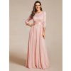 Šaty na svatbu světle růžové šifonové s krajkovými rukávy – Ever Pretty EP07412PK