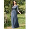 Plesové šaty modrošedé dlouhé šifonové s krajkou – Ever Pretty EP07412DN