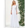 Svatební šaty bílé dlouhé šifonové s krajkovými rukávy – Ever Pretty EP07412WH