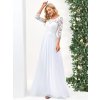 Popůlnoční šaty bílé dlouhé s krajkovými rukávy – Ever Pretty EP07412WH