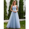 Společenské šaty bleděmodré tylové dlouhé zdobené perlami – Ever Pretty EH02075BL