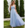 Večerní šaty bleděmodré tylové dlouhé zdobené perlami – Ever Pretty EH02075BL