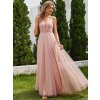 Plesové šaty růžové tylové dlouhé zdobené perlami – Ever Pretty EH02075PK