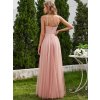 Elegantní šaty růžové tylové dlouhé zdobené perlami – Ever Pretty EH02075PK
