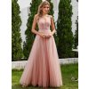 Společenské šaty růžové tylové dlouhé zdobené perlami – Ever Pretty EH02075PK