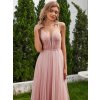 Šaty na svatbu růžové tylové dlouhé zdobené perlami – Ever Pretty EH02075PK
