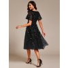 Šaty do tanečních černé tylové midi třpytivé s flitry a rukávem – Ever Pretty EG02230BK