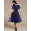 Šaty do tanečních tmavě modré tylové midi třpytivé s flitry a rukávem – Ever Pretty EG02230NB