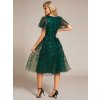 Šaty do tanečních smaragdově zelené tylové midi třpytivé s flitry a rukávem – Ever Pretty EG02230DG