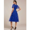Šaty do tanečních safírově modré tylové midi třpytivé s flitry a rukávem – Ever Pretty EG02230SB