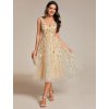 Šaty na svatbu zlaté midi tylové s flitry – Ever Pretty EG02106GD
