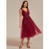 Večerní šaty vínové tylové s flitry midi – Ever Pretty EG02106BD