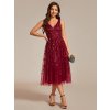 Společenské šaty vínové tylové s flitry midi – Ever Pretty EG02106BD