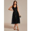 Společenské šaty černé tylové s flitry midi – Ever Pretty EG02106BK