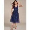 Společenské šaty tmavě modré tylové s flitry midi – Ever Pretty EG02106NB