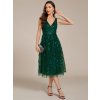 Společenské šaty smaragdové tylové s flitry midi – Ever Pretty EG02106DG