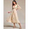 Šaty na svatbu béžové midi třpytivé – Ever Pretty EE01977CH