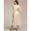 Elegantní společenské šaty béžové třpytivé midi – Ever Pretty EE01977CH