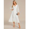 Společenské šaty bílé třpytivé midi s rukávem – Ever Pretty EE01977CR