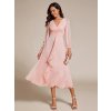 Společenské šaty růžové třpytivé midi s rukávem – Ever Pretty EE01977PK