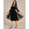 Šaty do tanečních černé krátké tylové třpytivé s dlouhým rukávem – Ever Pretty EG02234BK