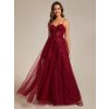 Šaty do tanečních vínově červené dlouhé tylové s korzetem a princeznovskou sukní – Ever Pretty EE01952BD Večerní šaty vínově červené dlouhé tylové s korzetem a princeznovskou sukní – Ever Pretty EE01952BD