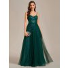 Společenské šaty smaragdově zelené dlouhé tylové s korzetem a princeznovskou sukní – Ever Pretty EE01952DG