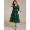 Společenské šaty smaragdově zelené krátké midi flitrové s rukávem – Ever Pretty EG02241DG
