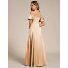 Šaty do tanečních zlaté dlouhé saténové s rozparkem, spadenými rukávy a ramínky – Ever Pretty ES00437C