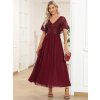 Plesové šaty vínově červené třpytivé s rukávem – Ever Pretty EM01583BD