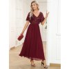 Šaty na svatbu vínově červené třpytivé s rukávem – Ever Pretty EM01583BD