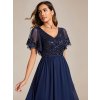 Elegantní šaty dlouhé modré šifonové zdobené rukávy – Ever Pretty EM01583NB, prodává Modion.cz